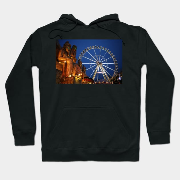 Luxor Temple replica and Giant Ferris wheel at the Christmas Market (Weihnachtsmarkt - Wintertraum am Alexa) near Alexanderplatz, Berlin, Germany Hoodie by Reinvention